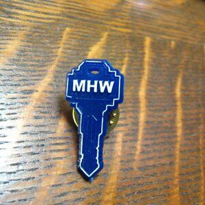 MHW Initial Blue Door Key Vintage Lapel Pin